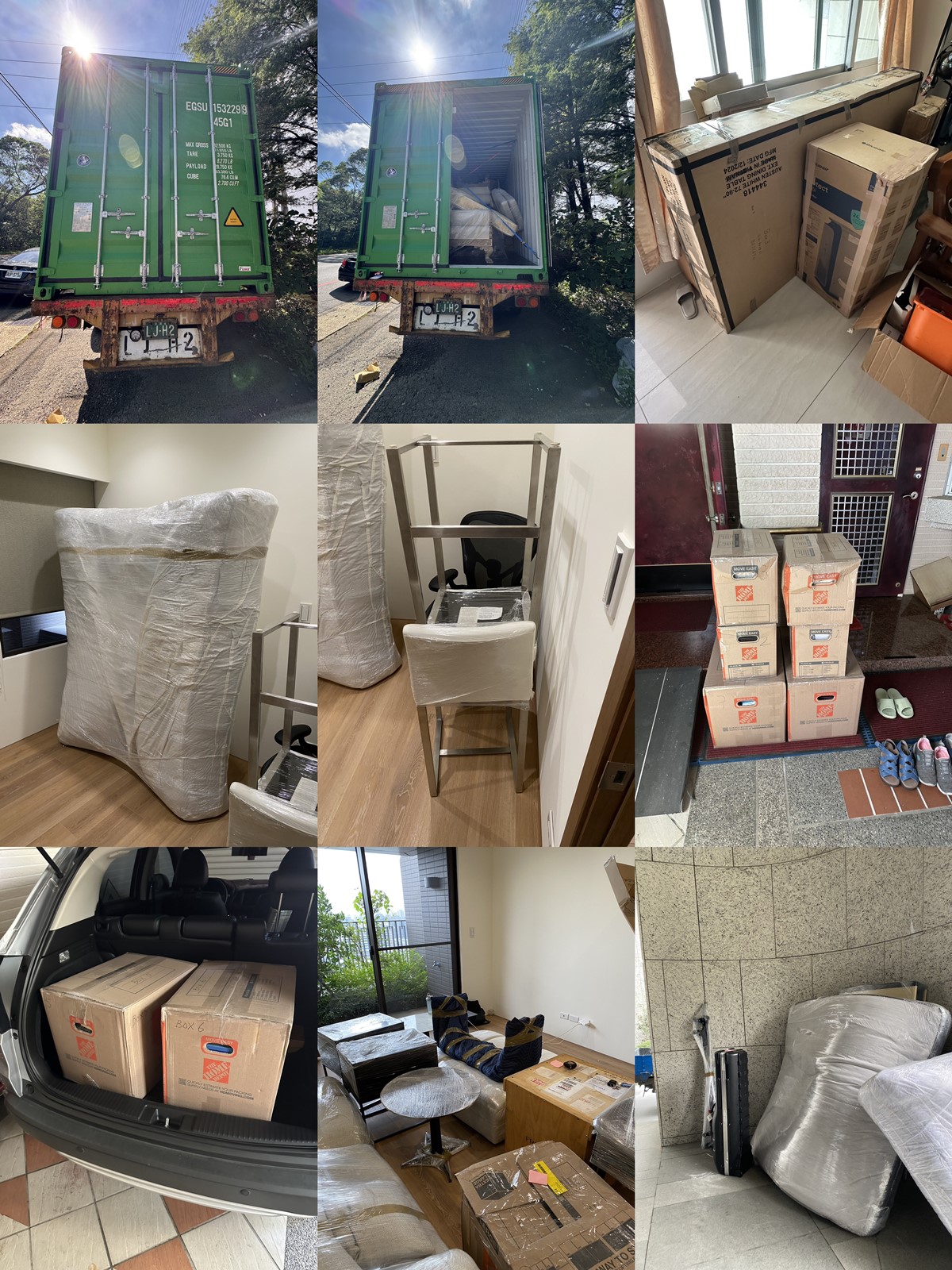 張先生委託Ship2TW國際搬家公司負責將台北松山區的四房兩廳內全部家具行李櫥櫃電視衣物等裝箱打包海運到美國，Ship2TW提供詳細的20呎及40呎海運貨櫃費用報價單，20呎貨櫃從台灣海運到美國的基本費用是3600美金(價格會隨著景氣季節等產生變動)，40呎貨櫃報價則是4600美金，兩者相差僅1000美金，「除了海運費用之外，還有其他相關費用嗎？還需要考慮以下幾項費用，裝櫃及拆櫃費用：2000美金，台灣出口裝櫃：810美金，美國進口拆櫃：680美金，報關文件處理：350美金，當地搬運服務：1800美金，台北當地搬運及打包：800美金，舊金山灣區當地送貨及組裝：1200美金，其他雜費：650美金，保險費用：150美金，港口雜費：250美金，40呎貨櫃的總費用不到1萬美金，這包含從台北家中到美國加州Fremont新家門到門Door-to-Door的所有費用。
